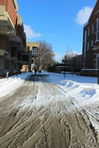 Roads and sidewalks on campus are very slick. Photo by Rachel Essa.