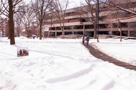 A thick blanket of snow is covering most of campus. Photo by Sasha Perez.