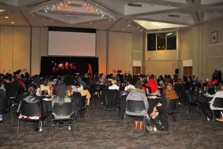 The crowd watches the last performance of the night; the UofL K-Pop Dance Team.