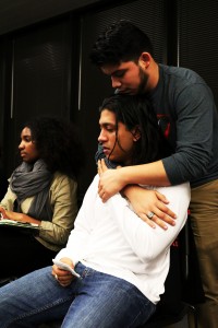 Freshman Leo Salinas Chacón comforts and supports Luis Jorge Arduz.