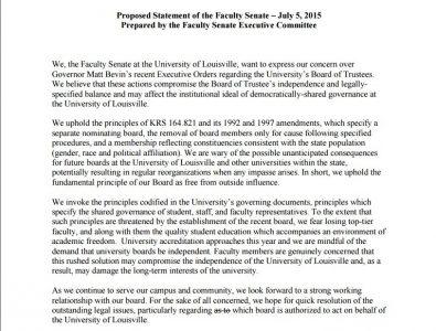 Faculty's full statement railing Bevin's board