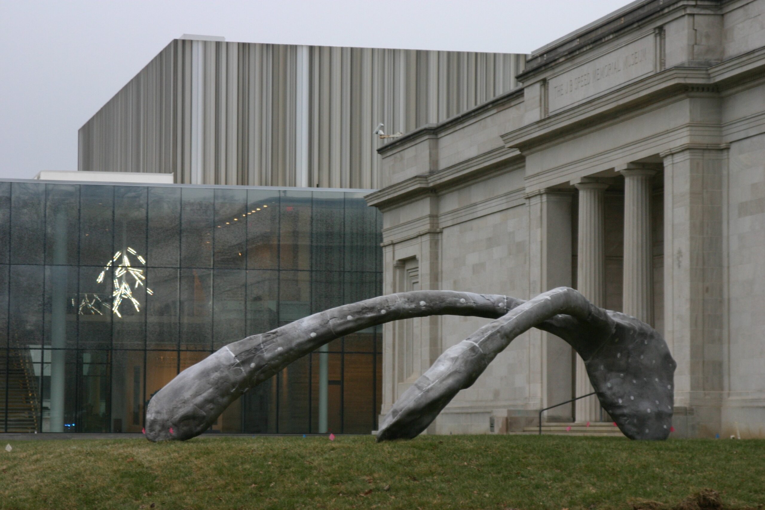 Speed Art Museum's new north building and wishbone sculpture.